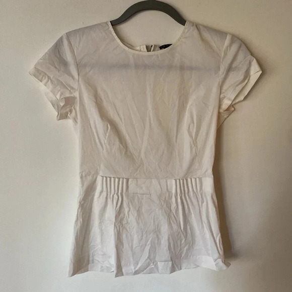 Theory Carrian Precise Peplum Stretch Cotton Pleated White Blouse Size S - Picture 4 of 13